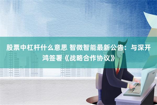 股票中杠杆什么意思 智微智能最新公告：与深开鸿签署《战略合作协议》